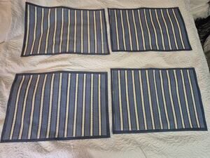 💥 Pomegranate Placemats Set Of 4 Dotted Stripe Blue cu